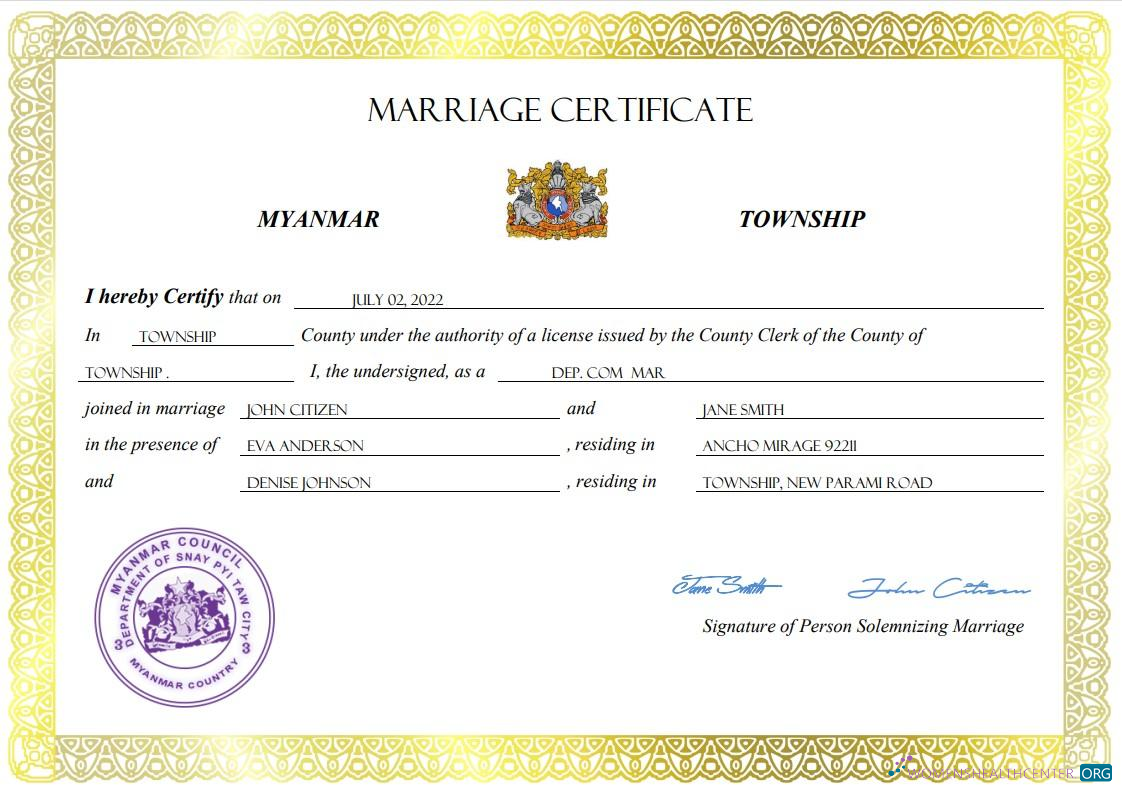 Download Myanmar marriage certificate Word and PDF template Photoshop template